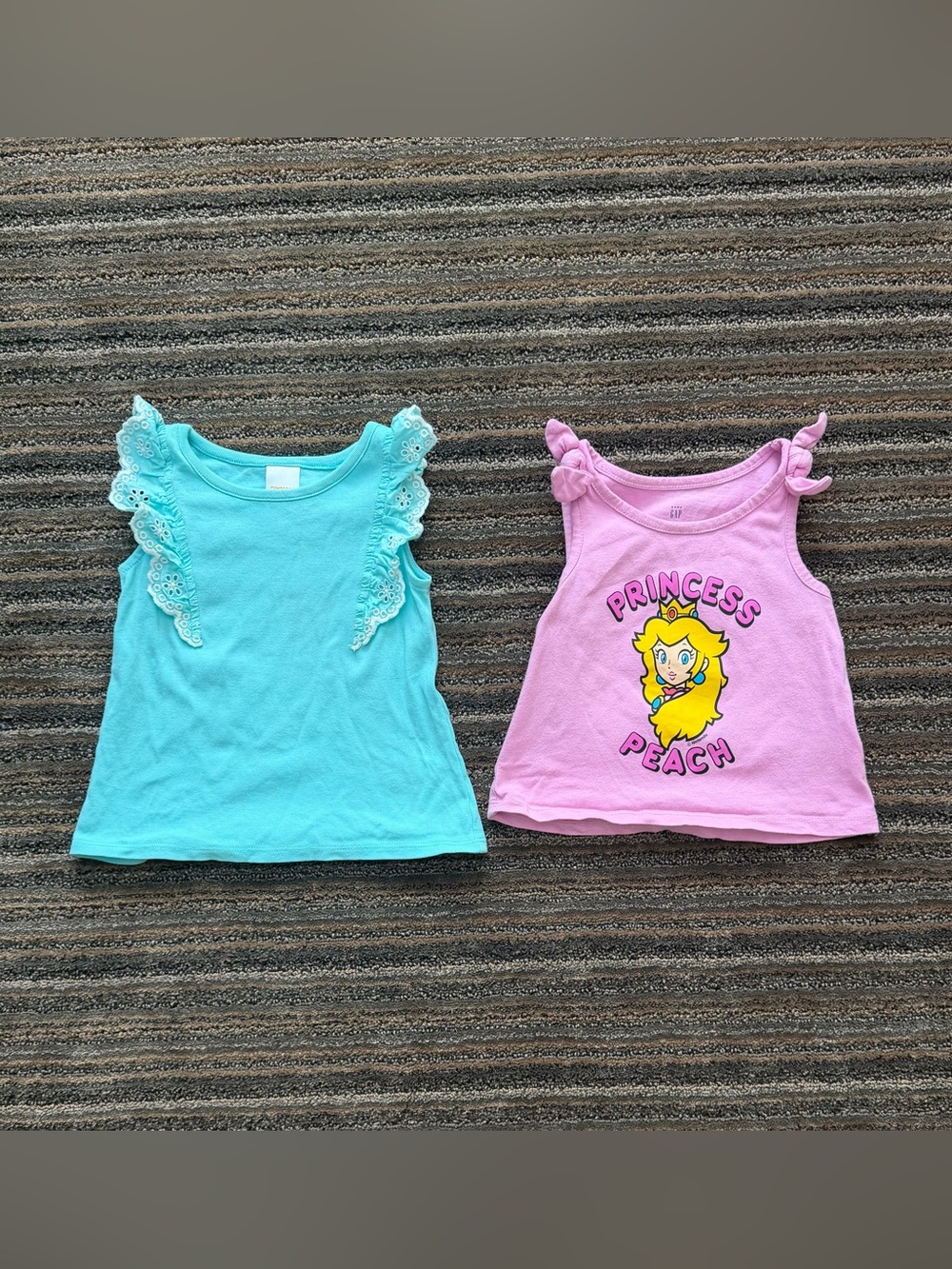 Gymboree and Gap Pink Princess Peach Graphic and Aqua Eyelet Ruffle Top